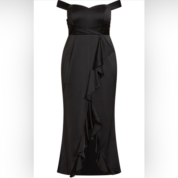 City Chic Hypnotize off the shoulder satin maxi dress - Picture 3 of 4